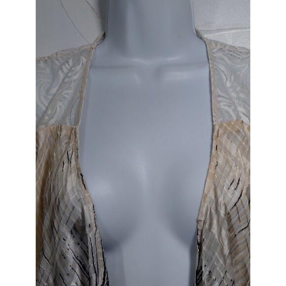 Chico's Travelers Size 1 Sheer Beige Black Open Front Asymmetrical Hem Cardigan - Picture 3 of 11